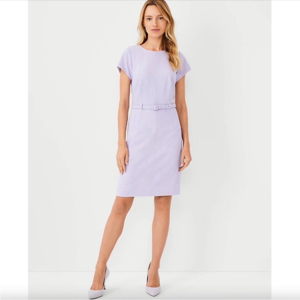 Ann Taylor The Seamed Belted Dress In Bi-Stretch Lavender Size 2 never worn!